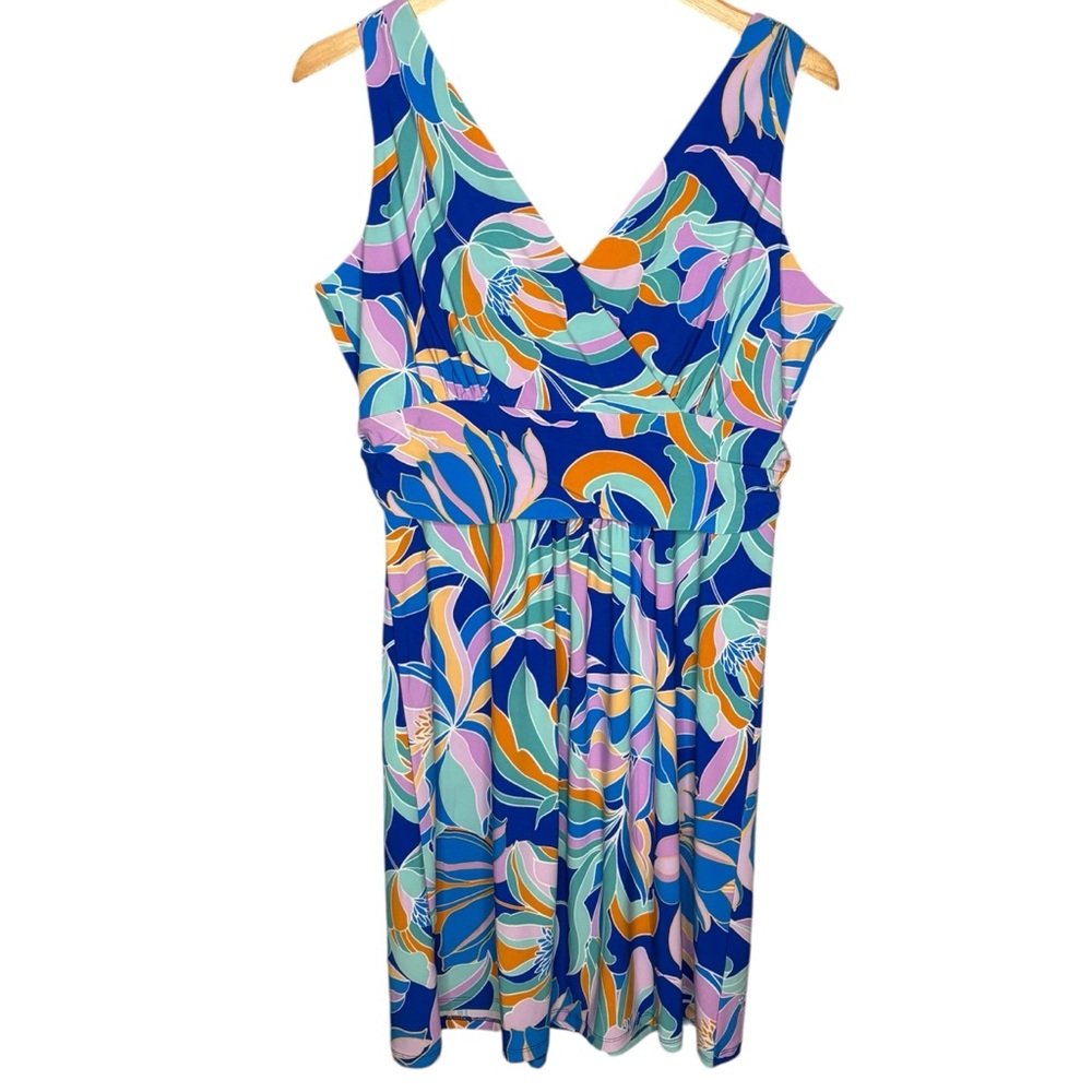 Pappagallo Dress Blue Orange Sundress V-Neck Sleeveless NWT women’s size medium